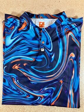 Greater Half Shirt Mens 4XL Blue Tie Dye Swirl GH Performance Stretch Golf Polo